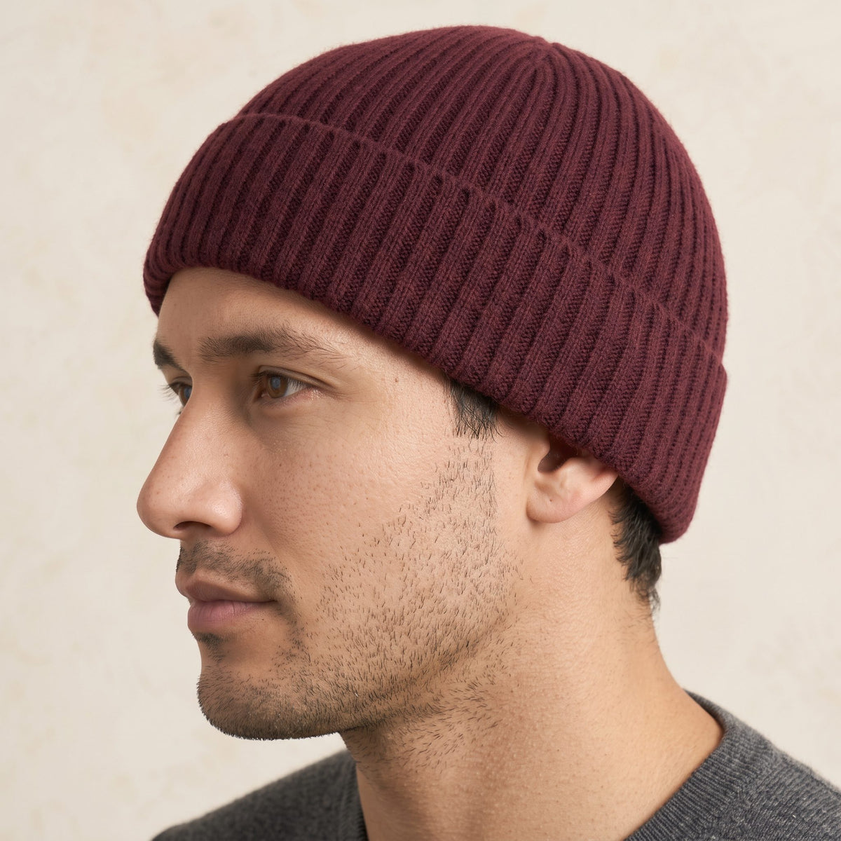 HRWR Men's Cashmere Beanie - Haven Ribbed Wine Red 4