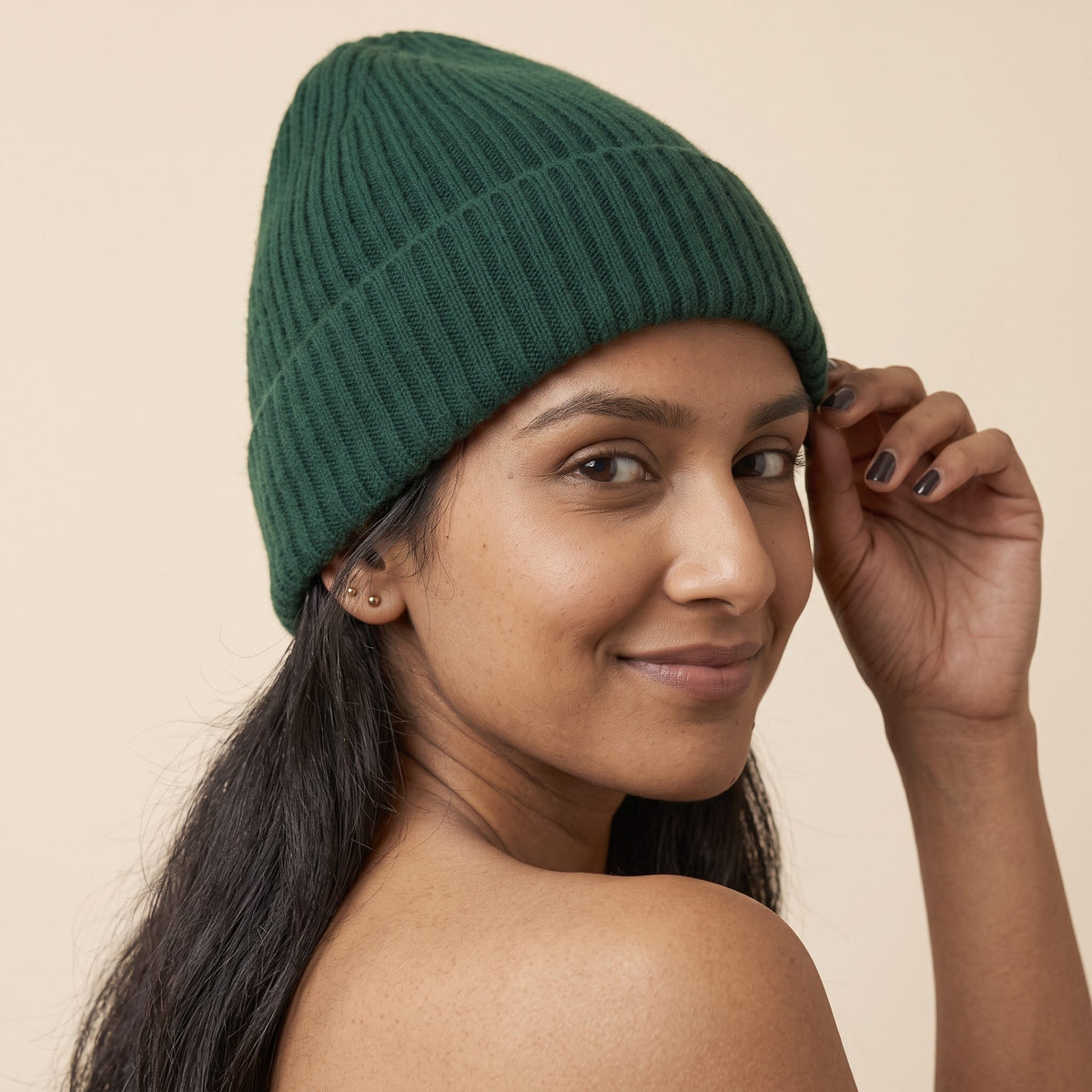 WRPN Women's Cashmere Beanie - Haven Ribbed Pine 6