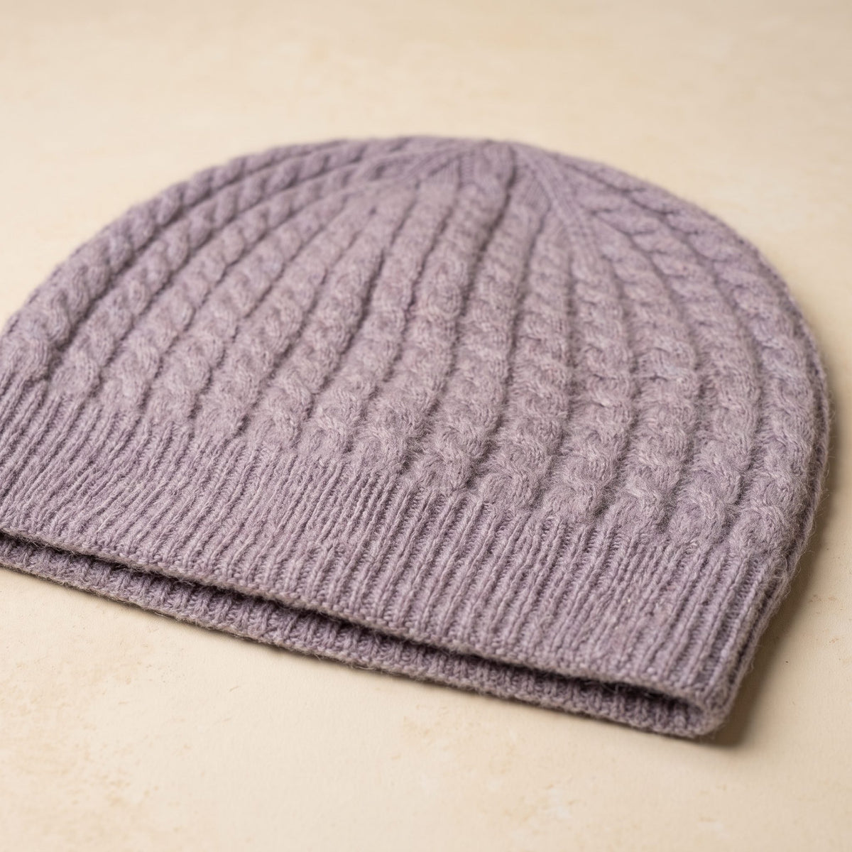 WCLI Women's Cashmere Beanie - Heritage Cable Knit Lilac 2