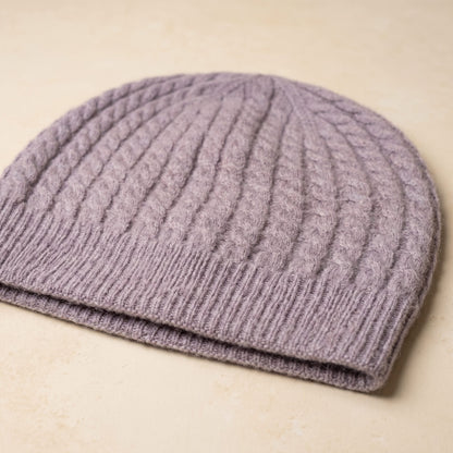WCLI Women's Cashmere Beanie - Heritage Cable Knit Lilac 2