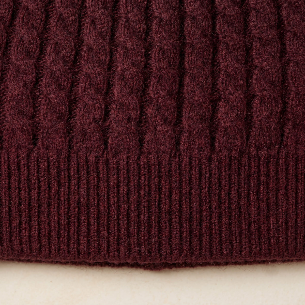 HCWR Men's Cashmere Beanie - Heritage Cable Knit Wine Red 3