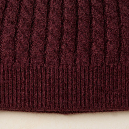 HCWR Men's Cashmere Beanie - Heritage Cable Knit Wine Red 3