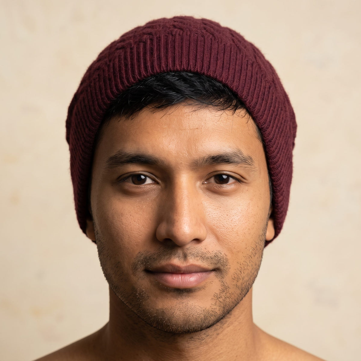 HCWR Men's Cashmere Beanie - Heritage Cable Knit Wine Red 4