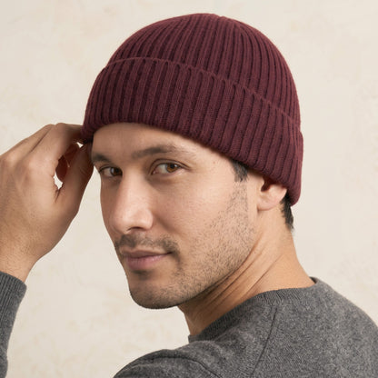 HRWR Men's Cashmere Beanie - Haven Ribbed Wine Red 5