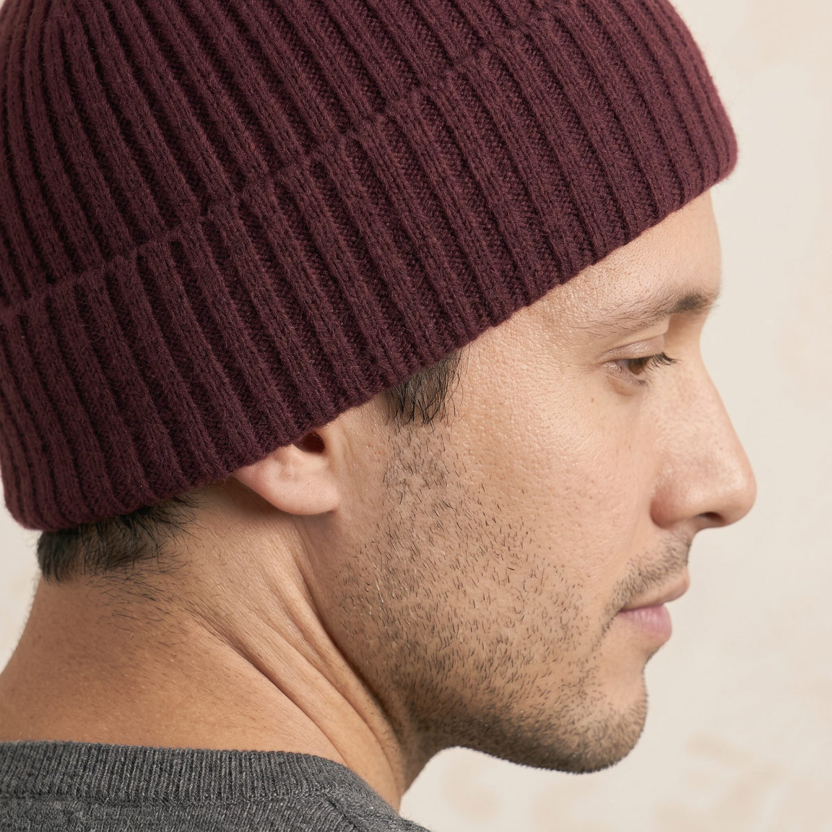 HRWR Men's Cashmere Beanie - Haven Ribbed Wine Red 6