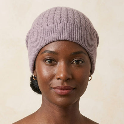 WCLI Women's Cashmere Beanie - Heritage Cable Knit Lilac 4