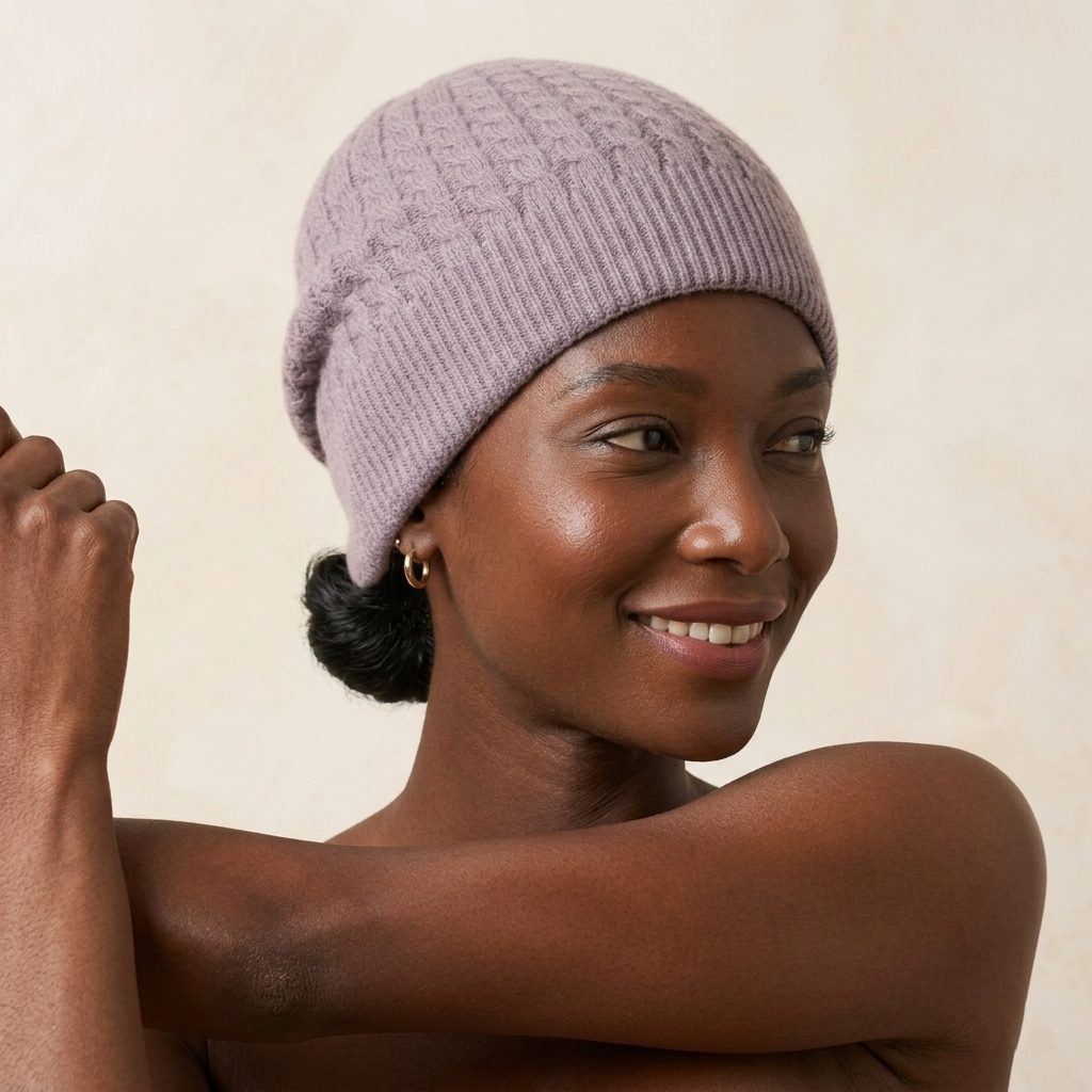 WCLI Women's Cashmere Beanie - Heritage Cable Knit Lilac 5