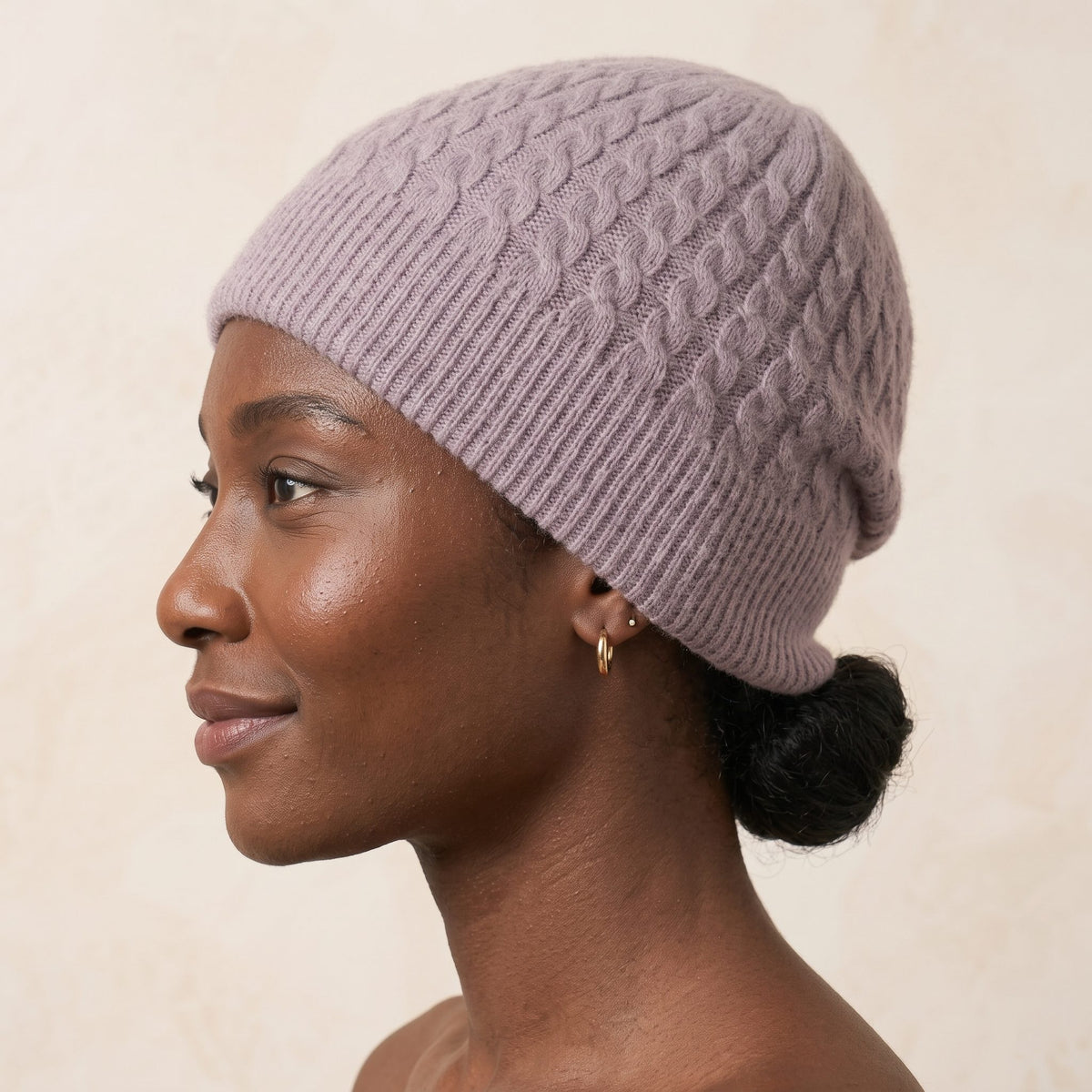 WCLI Women's Cashmere Beanie - Heritage Cable Knit Lilac 6