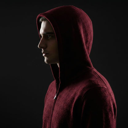Exclusive Wine Red Original 100% Cashmere Zip Hoodie