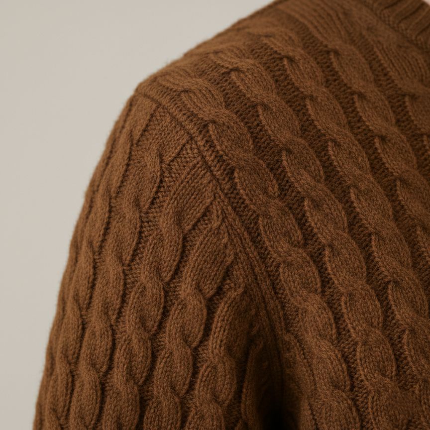Authentic Brown Atlas Cable Hand-Knitted Himalayan Cashmere Sweater