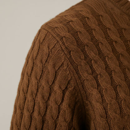 Authentic Brown Atlas Cable Hand-Knitted Himalayan Cashmere Sweater