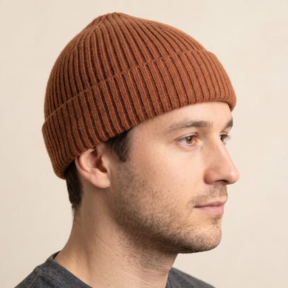 HAB03 Men's Cashmere Beanie - Haven Ribbed Amber 4