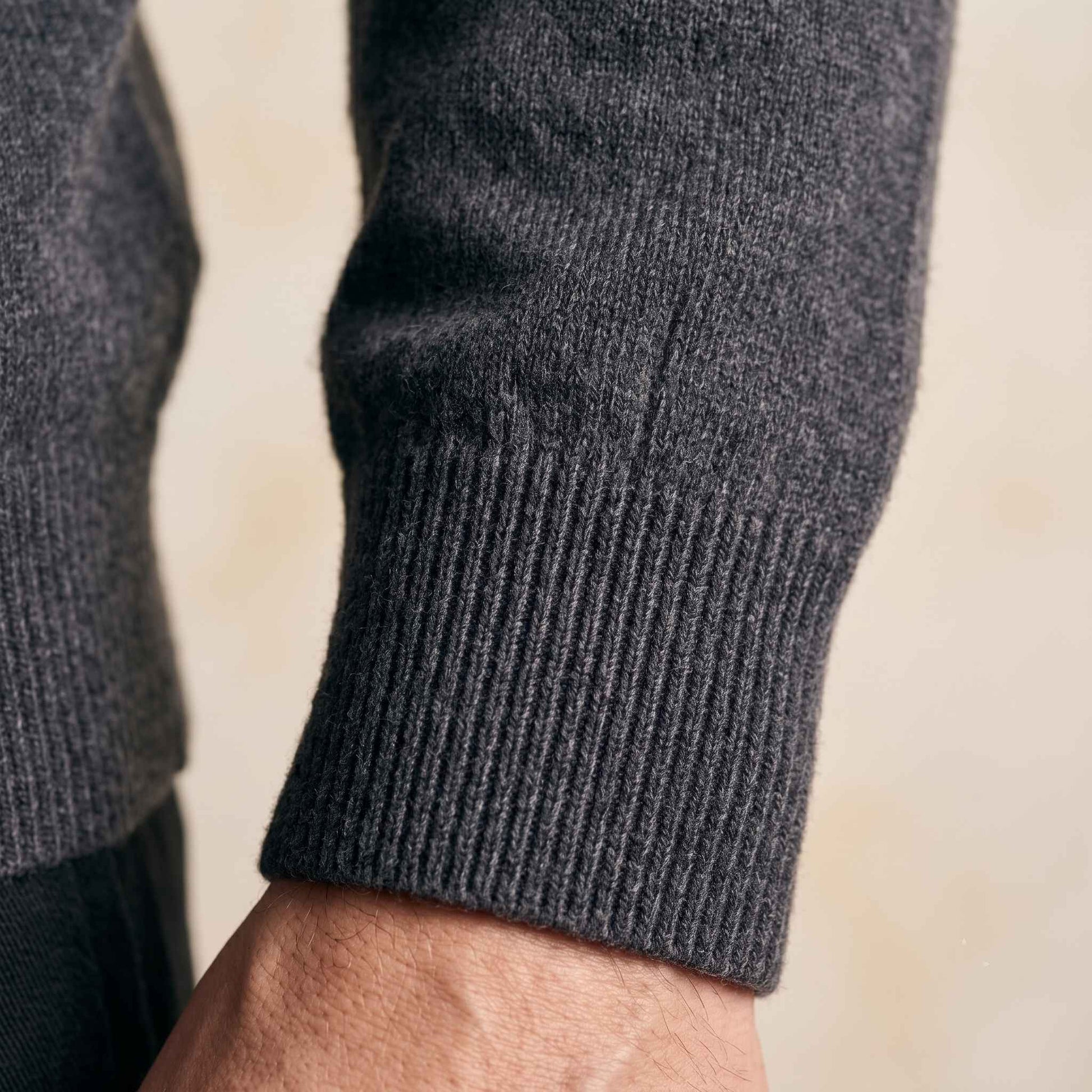 Men's undyed cashmere quarter-zip sweater, Executive in Dark Grey Melange - view 7