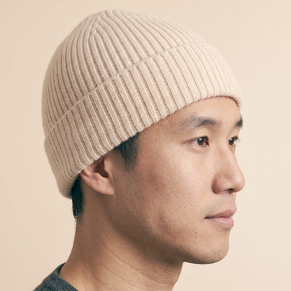 HROW Men's Cashmere Beanie - Haven Ribbed Off-White 4