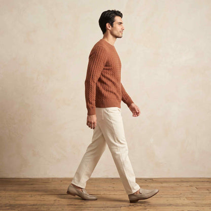 Men's cable-knit cashmere sweater, Atlas in Caramel - view 2