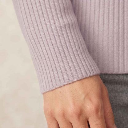 Women's heavyweight ribbed cashmere crewneck sweater in Lilac — view 3