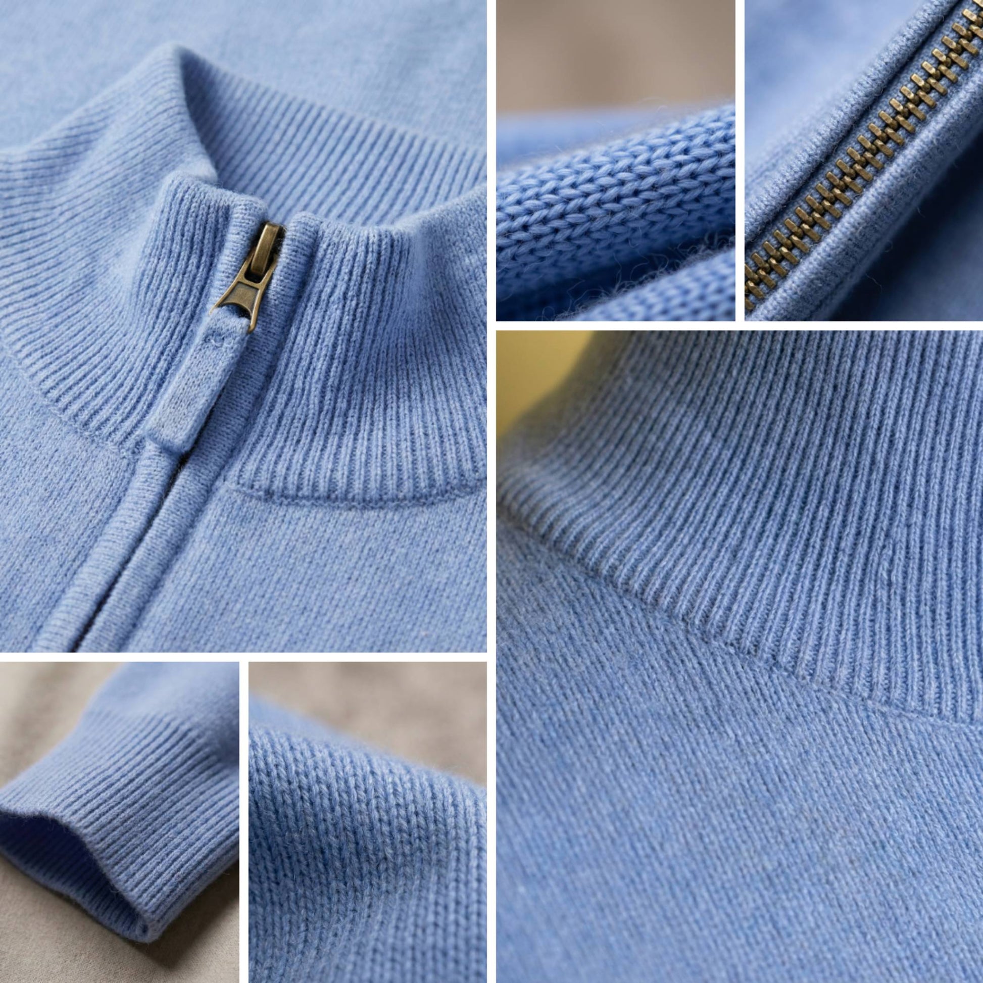 Premium Quality Himalayan Cashmere Half-Zip Sky blue Men's Embrace Sweater