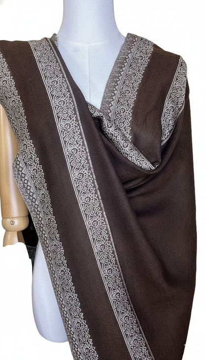 100% Pure Himalayan Cashmere Pashmina Shawl - Signature Neutral & Pattern Collection Espresso Brown Paisley