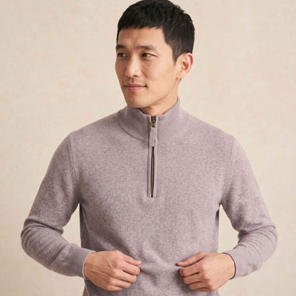 Men's cashmere half-zip sweater, Embrace in Fog - view 5