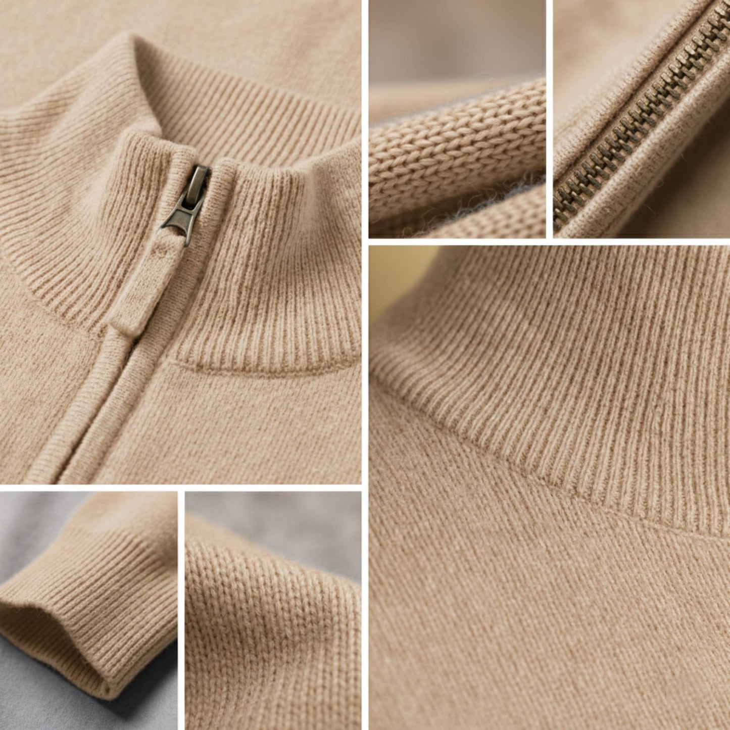 Authentic Beige Himalayan Cashmere Half-Zip Men's Embrace Sweater