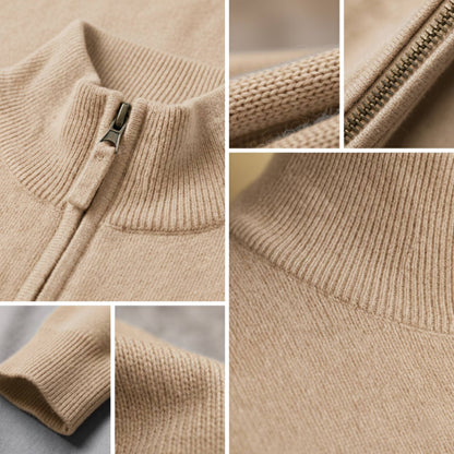 Authentic Beige Himalayan Cashmere Half-Zip Men's Embrace Sweater
