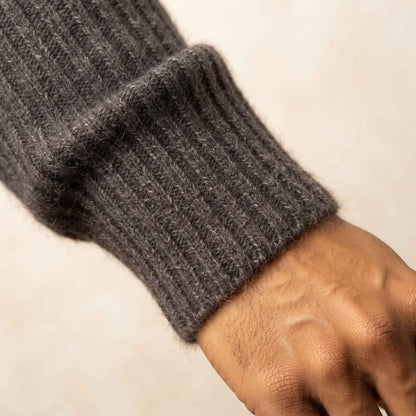 Men's ribbed cashmere crewneck sweater, Signature in Dark Grey Melange - view 3