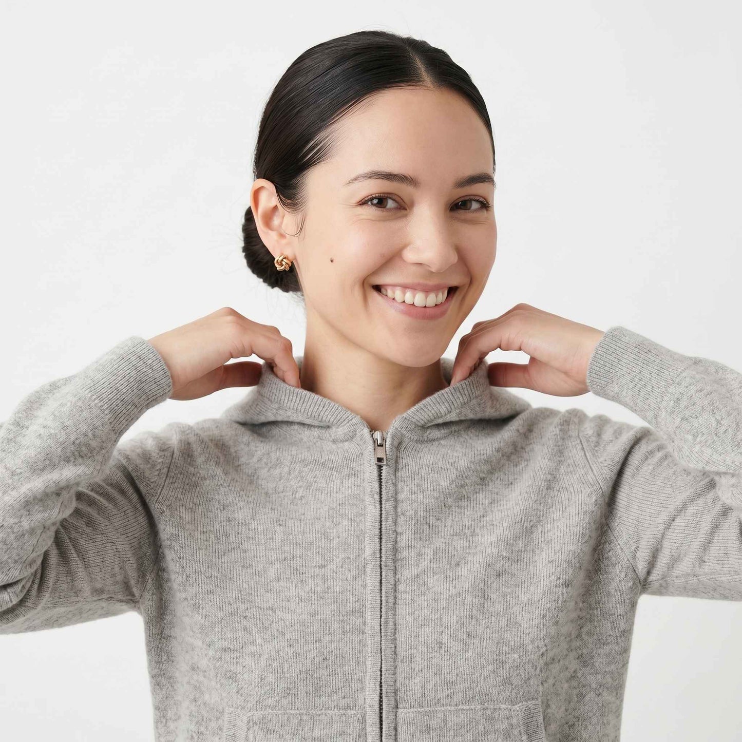 100% Undyed Cashmere Women's Zip Hoodie — Natural Melange, Chemical-Free