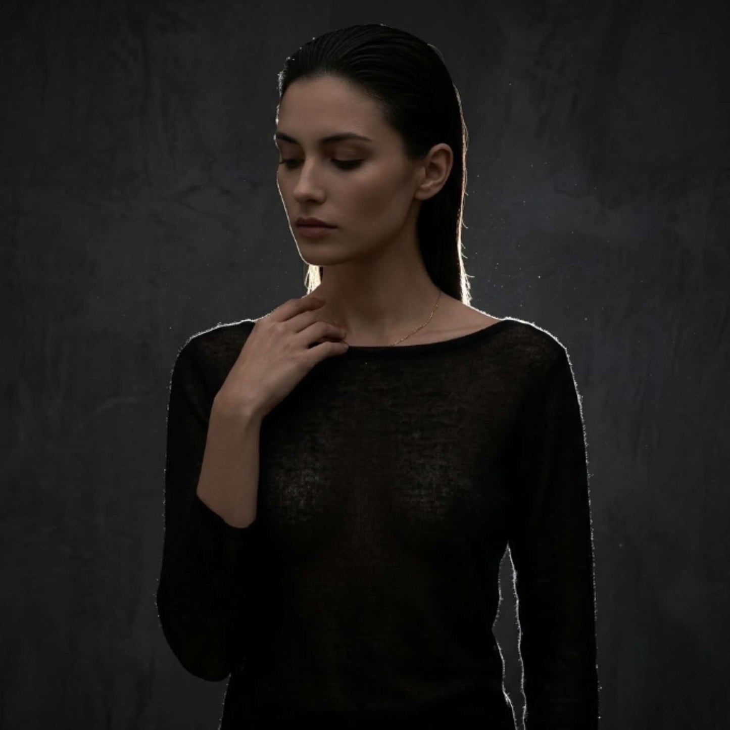 Pure Cashmere Gossamer Boatneck Top With 3/4 Sleeve For Women