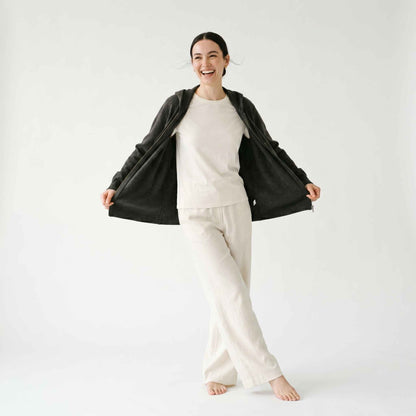 100% Undyed Cashmere Women's Zip Hoodie — Natural Melange, Chemical-Free