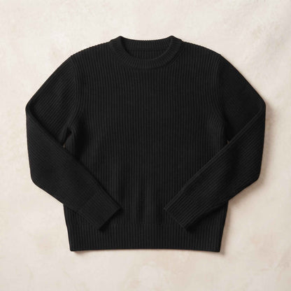 Women's heavyweight ribbed cashmere crewneck sweater in Black — view 3