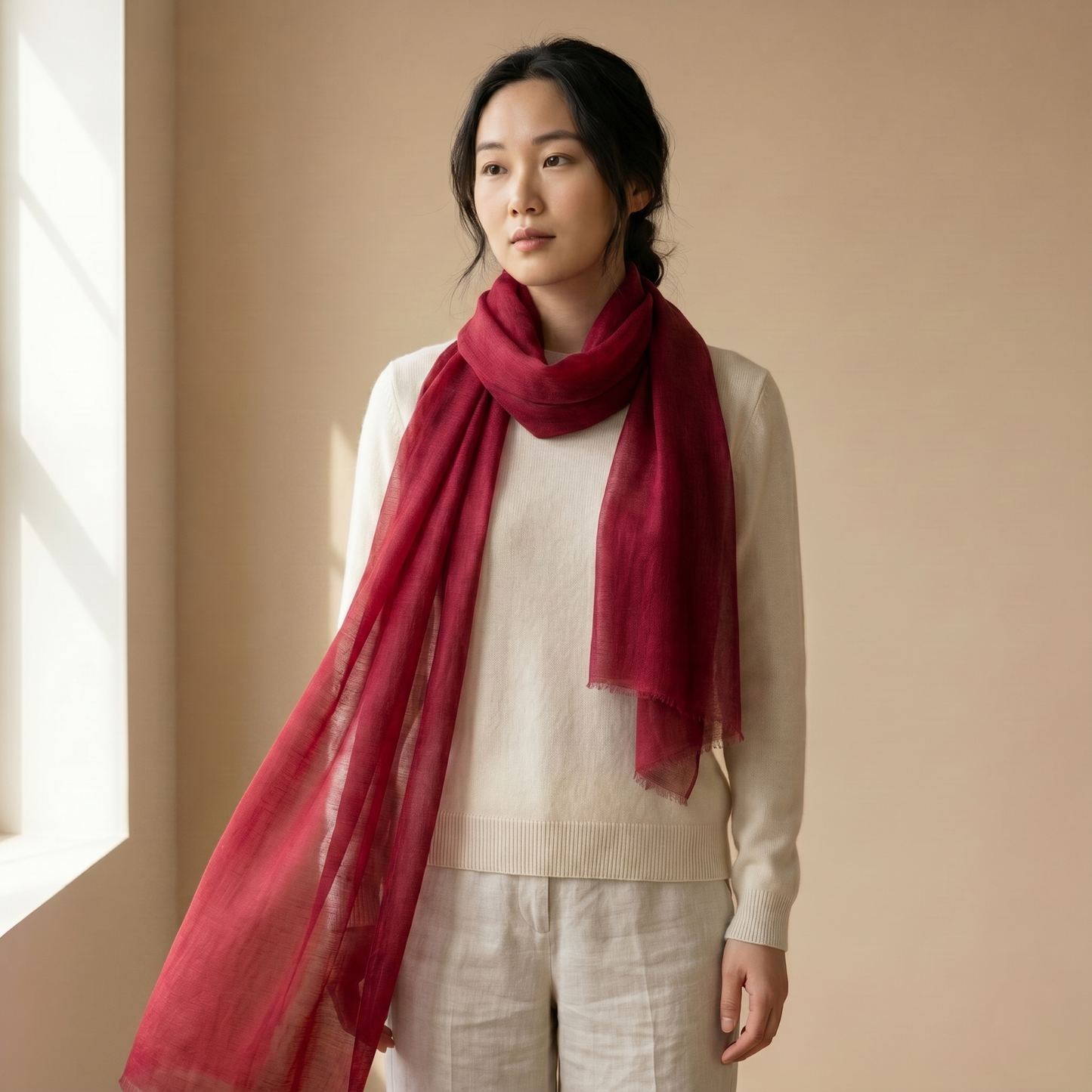 Heritage Red & Mulberry Cashmere Pashmina Shawl