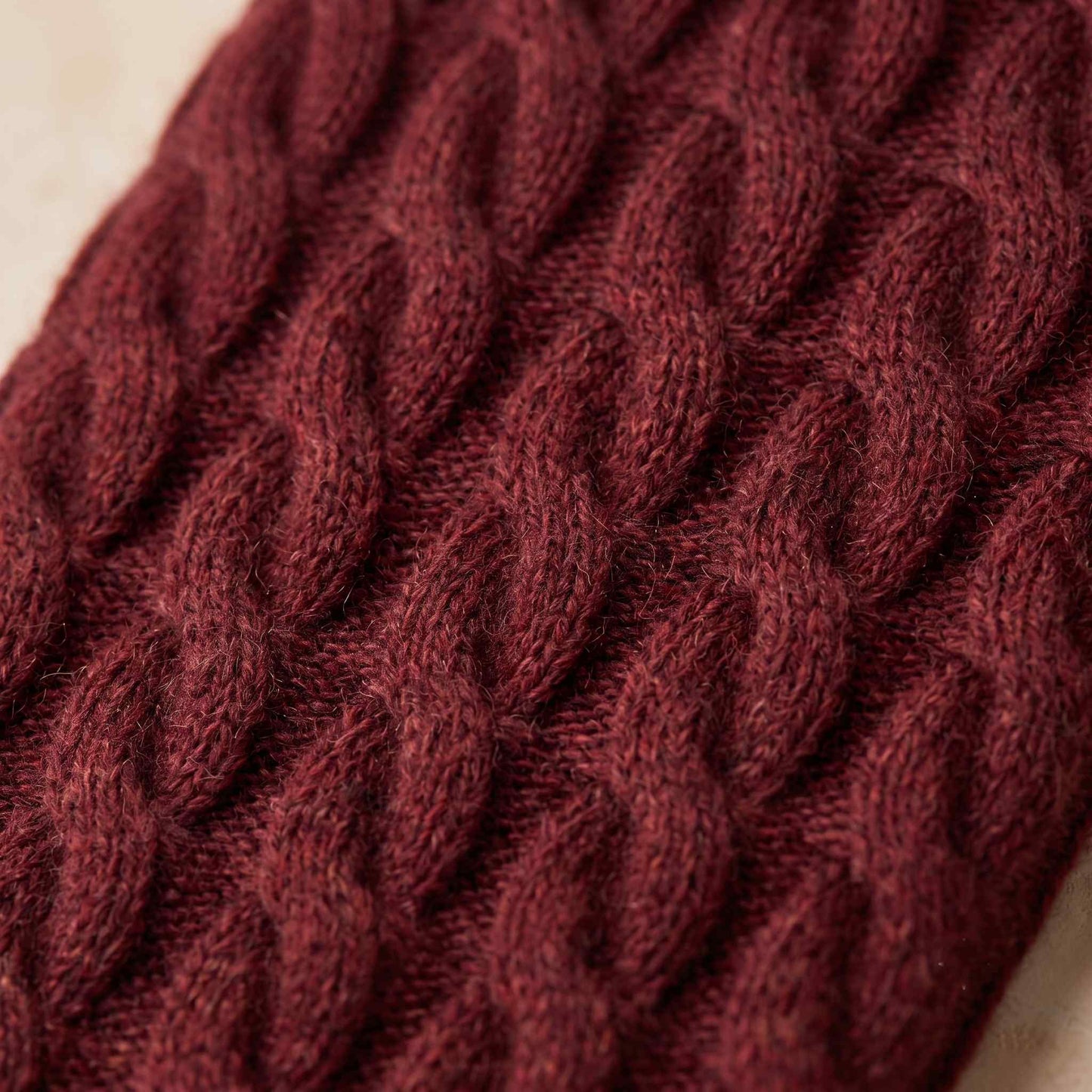 Women's cable-knit cashmere crewneck sweater, Grace in Red Wine - view 4