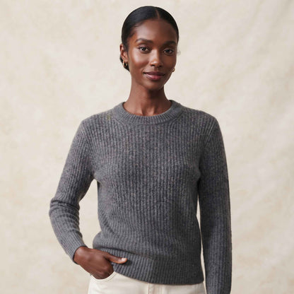 Women's Cashmere Sweater - Ella Ribbed in Mid Grey Melange - view 1