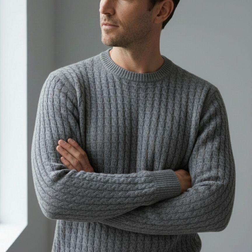 Exclusive Atlas Cable Hand-Knitted Himalayan Cashmere Heather Gray Sweater
