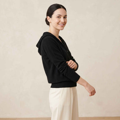 100% Cashmere Women's Zip Hoodie — 12-Gauge 2-Ply 16-Micron Himalayan Cashmere