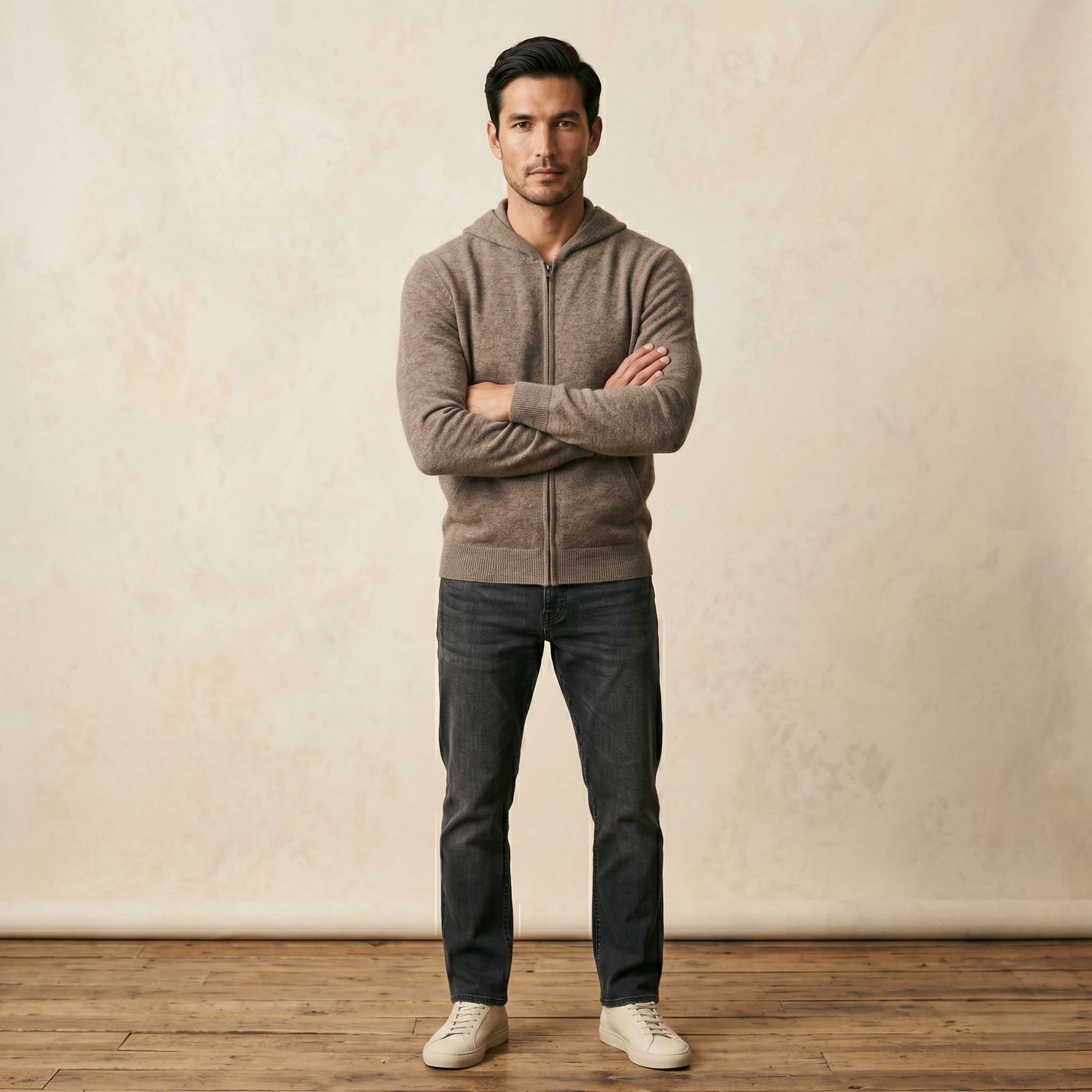 Original Kora Zip Undyed Himalayan Cashmere Hoodie For Men — Himalayan cashmere, view 1