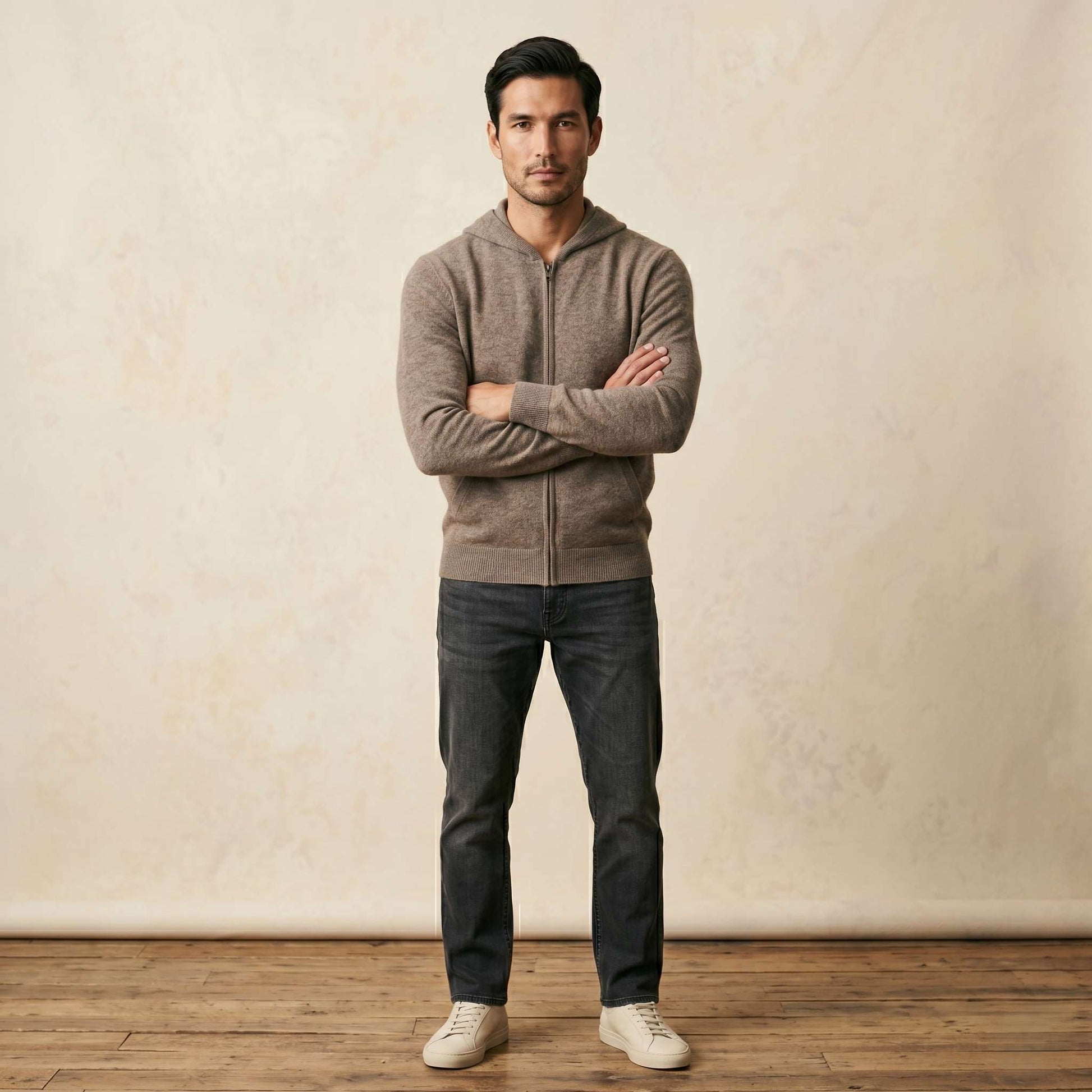 Original Kora Zip Undyed Himalayan Cashmere Hoodie For Men — Himalayan cashmere, view 1