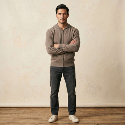 Original Kora Zip Undyed Himalayan Cashmere Hoodie For Men — Himalayan cashmere, view 1