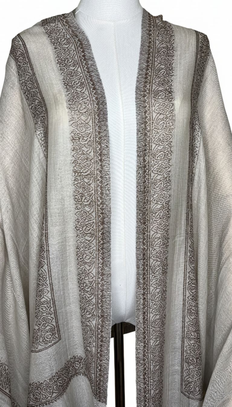 100% Pure Himalayan Cashmere Pashmina Shawl - Signature Neutral & Pattern Collection Himalayan Driftwood