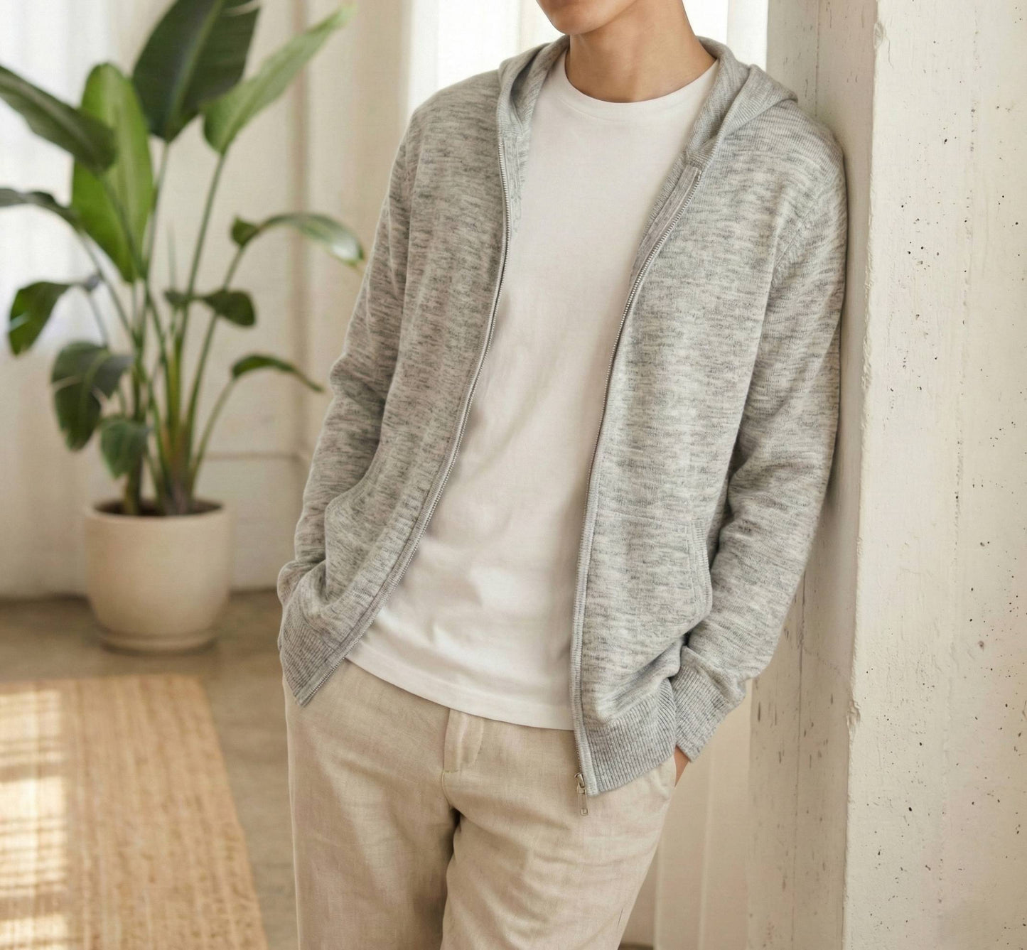 Light Grey Melange Kora Zip Hoodie 