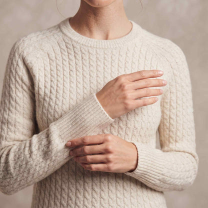 Women's cable-knit cashmere crewneck sweater, Grace in Off white - view 3