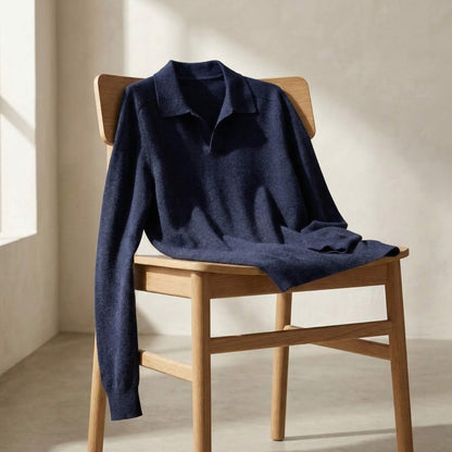 Polo-Pullover aus reinem Kaschmir | Johnny-Kragen für Herren | 250 g Himalaya-Kaschmir | Handgefertigt in Nepal | Lumusae