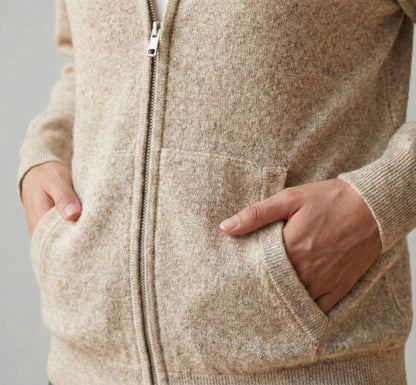 Oatmeal Melange Kora Zip Hoodie | Heavyweight Undyed Cashmere (375g)