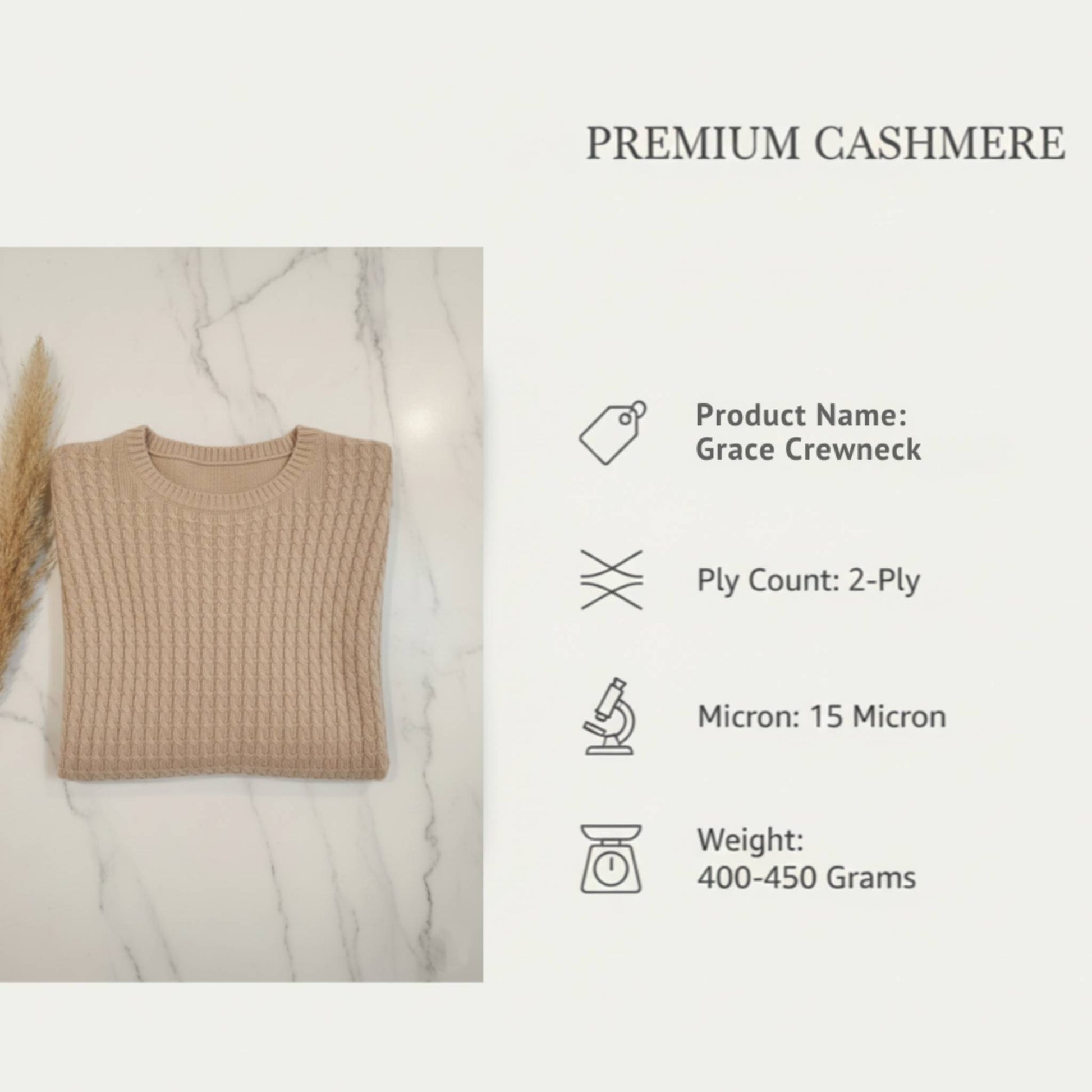 Grace Cable-Knit Cashmere Crewneck | 100% Pure Himalayan Women's Sweater