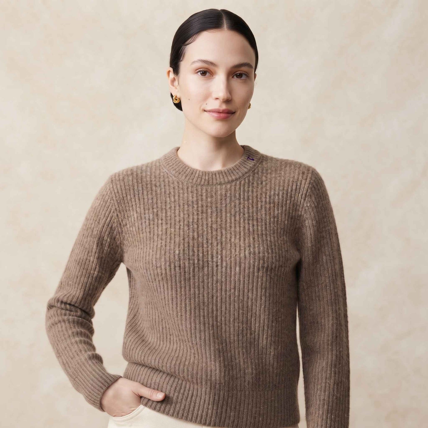 Women's Cashmere Sweater - Ella Ribbed in Toast Melange - view 1