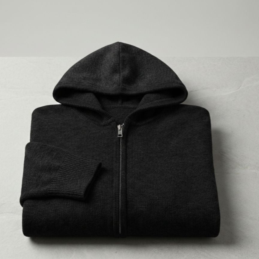 Black Original 100% Pure Himalayan Cashmere Zip Hoodie