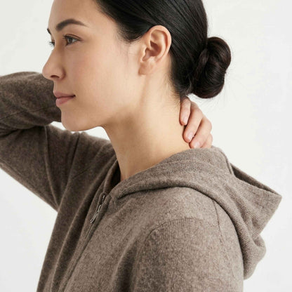 100% Undyed Cashmere Women's Zip Hoodie — Natural Melange, Chemical-Free