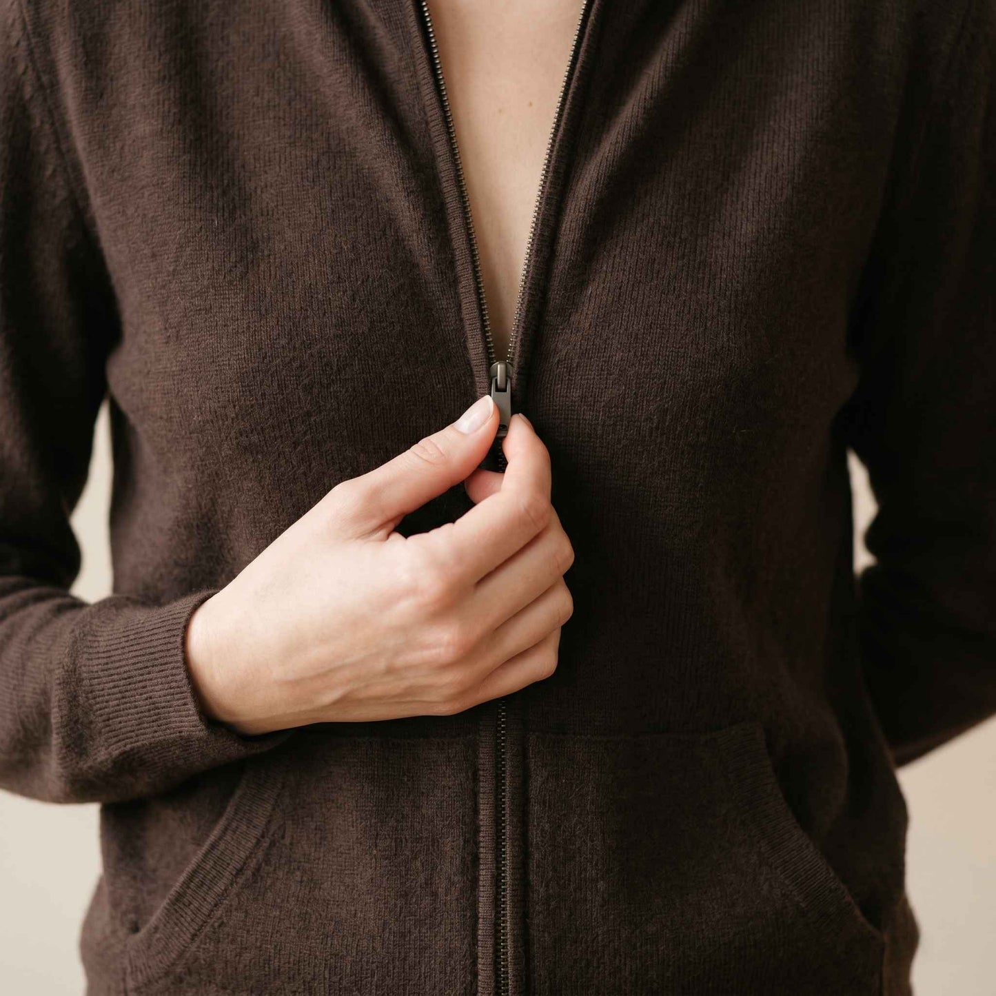100% Cashmere Women's Zip Hoodie — 12-Gauge 2-Ply 16-Micron Himalayan Cashmere
