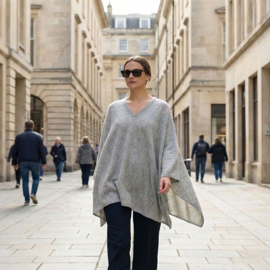 The V-Neck Poncho | 100% Undyed Pure Himalayan Cashmere
