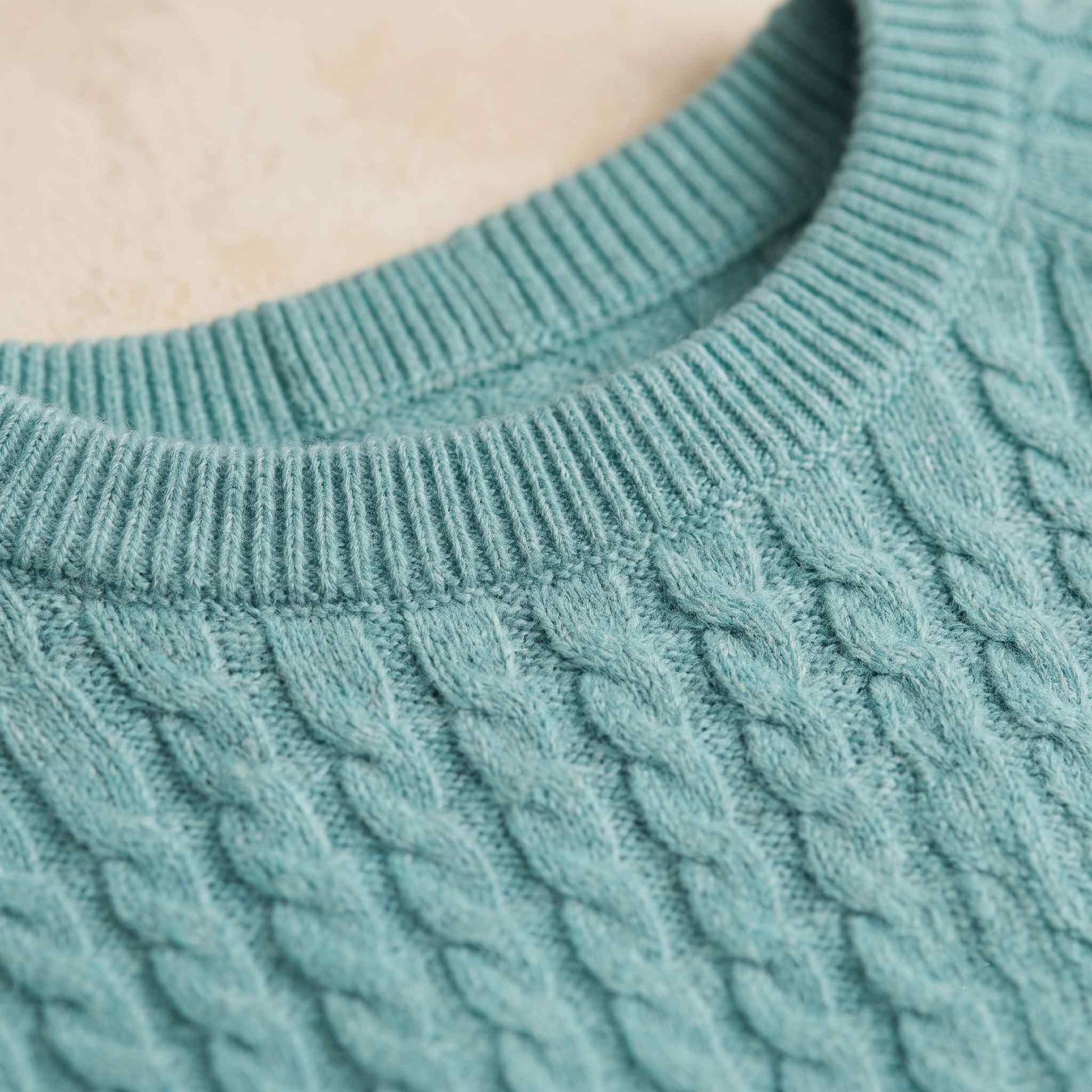 Women's cable-knit cashmere crewneck sweater, Grace in Aqua-Blue - view 3